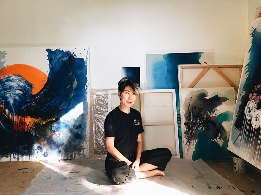 Artist Soyoung L Kim in her studio